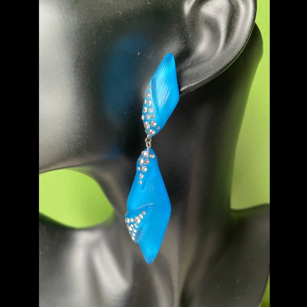 💙 ALEXIS BITTAR 💙 Neon Blue Punk Deco Lucite Crystal Drop Earrings NWT - Picture 5 of 10